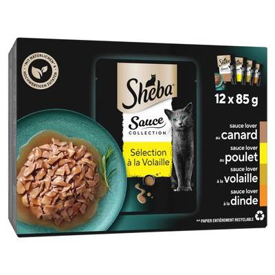 Sheba Sachets en Sauce Collection Vollaille 4 variétés pour chat, 12x85g
