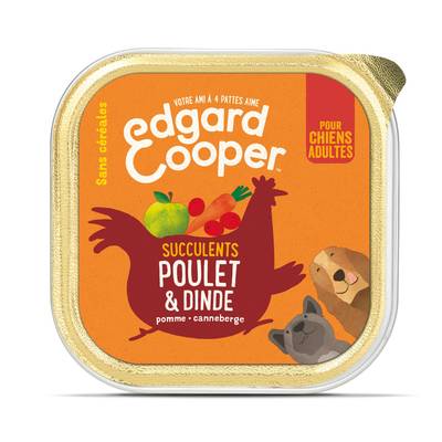 Edgard Cooper Barquette Poulet et Dinde sans céréales pour chien adulte, 100g