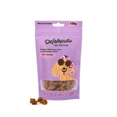 Delamour Friandise Pépites Poulet Myrtilles en sachet - Récompense pour chien, 150g