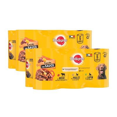 Pedigree Boîtes Pâtée en sauce 3 variétés pour chien adulte, Lot de 2 - 6x400g