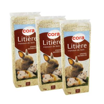 Cora Litière copeaux de bois pour rongeurs, Lot de 3x1kg