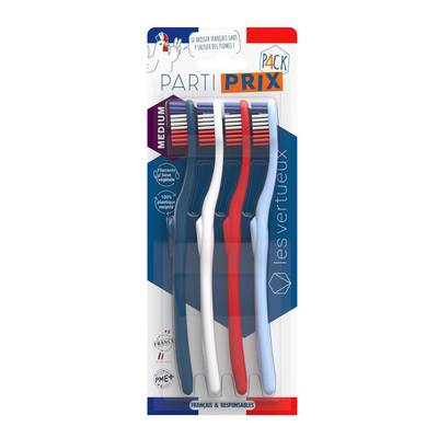 Les Vertueux Brosse à dents medium, 4 brosses à dents