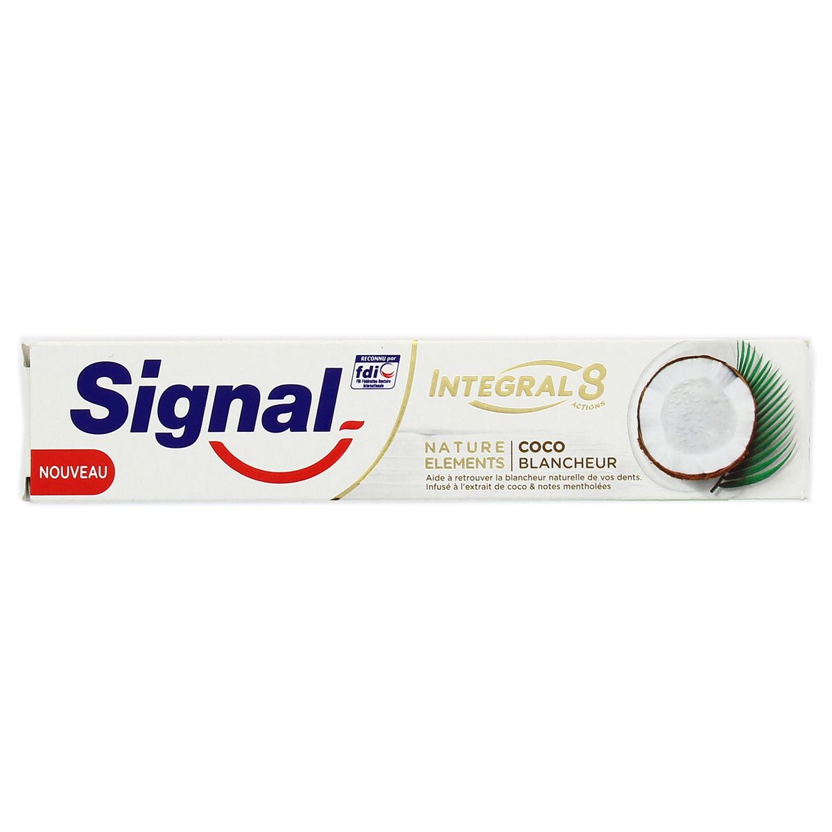 Signal Dentifrice intégral 8 actions coco blancheur antibactérienne au Pro time Zinc Protection Caries, 75ml