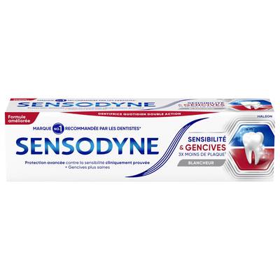 Sensodyne Dentifrice Sensibilité & Gencives 3x moins de Plaques Blancheur, 75ml