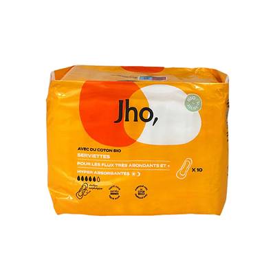 JHO Serviettes hyper absorbantes Coton BIO, 10 serviettes