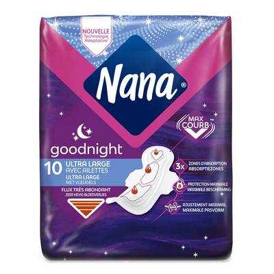 Nana Serviettes hygiéniques Ultra Goodnight, 10 serviettes