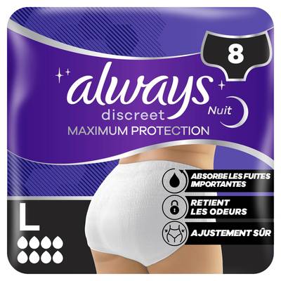 Always Discreet Culotte fuite urinaire Nuit taille L, 8 culottes