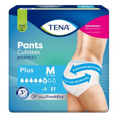 Tena Culottes Incontinence Pants Protect+ Plus Taille M, 9 culottes