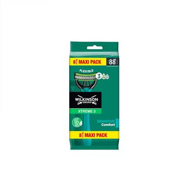 Wilkinson Xtreme 3 Rasoir Jetable Pour Homme Peau Sensible 3 Lames Flexibles Xtreme 3, 8 rasoirs jetables