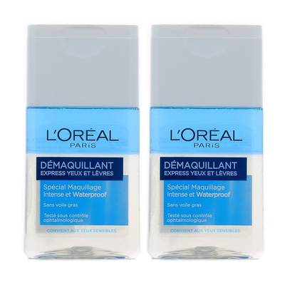 L'Oréal Démaquillant doux yeux et lèvres pour maquillage waterproof, Lot de 2x125ml