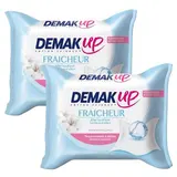 Demak Up Lingettes démaquillantes fraîcheur coton pour peaux sèches ou sensibles, Lot de 2x25 lingettes
