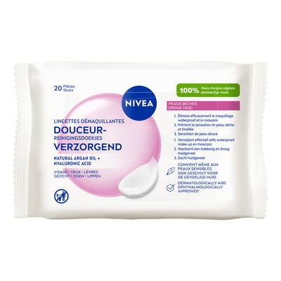 Nivea Lingettes démaquillantes visage et yeux peaux sèches, 20 lingettes