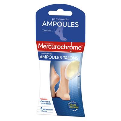 Mercurochrome Pansements ampoules talons Effet Seconde Peau, 4 pansements