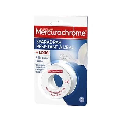 Mercurochrome Sparadrap Résistant à l'Eau Microperforé 7mx2,5cm, 1 rouleau