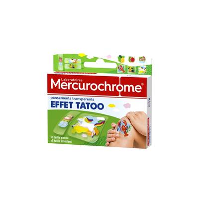 Mercurochrome Pansements Enfant Tatouage Transparent Résistant à l'Eau Anti-adhérent, 12 pièces