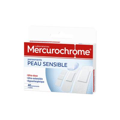 Mercurochrome Bandes Peau Sensible Ultra Doux Hypoallergénique Micro-aéré 10x6cm, 10 pièces