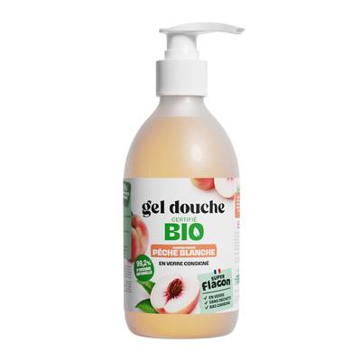 Super Flacon Gel douche BIO pêche blanche, pompe 500ml