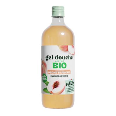 Super Flacon Recharge Gel douche BIO pêche blanche, recharge 1L