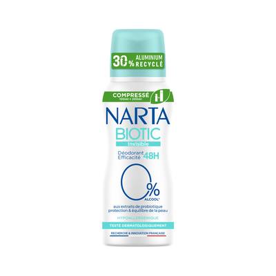 Narta Déodorant spray compressé Anti-odeurs 48h Biotic Invisible, 100ml