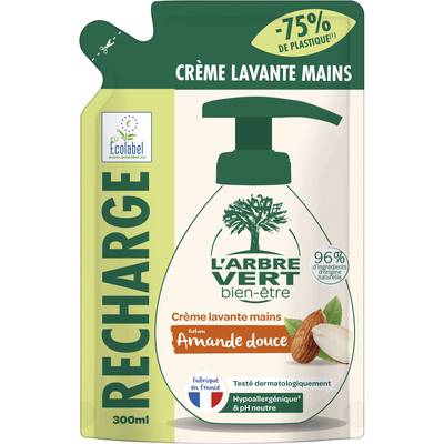 L'Arbre Vert Bien-Etre Recharge crème lavante hydratante mains aux extraits d'Amande Douce, 300ml