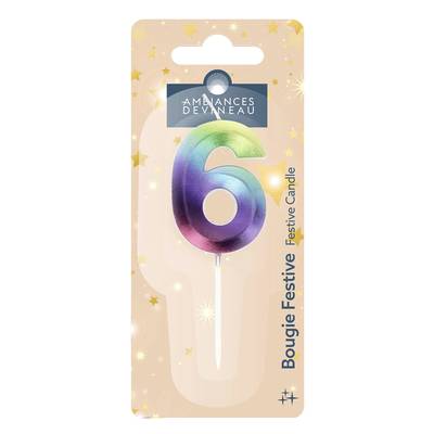 Ambiances Devineau Bougie anniversaire chiffre 6 multicolore, 1 bougie