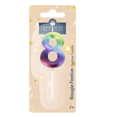Ambiances Devineau Bougie anniversaire chiffre 8 multicolore, 1 bougie