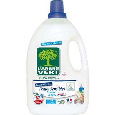 L'arbre Vert Lessive liquide Peaux sensibles Hypoallergénique, 3,015L
