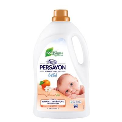 Persavon Lessive liquide Bébé Hypoallergénique Peaux sensibles à l'Extrait d'Abricot Bio, 2L