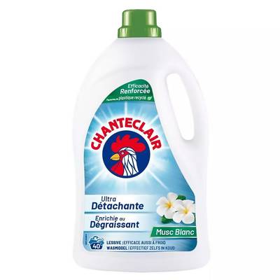Chanteclair Lessive liquide ultra détachante enrichie au dégraissant musc blanc, 1,8L