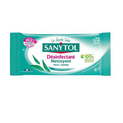 Sanytol Lingettes désinfectantes multi usages, 72 lingettes