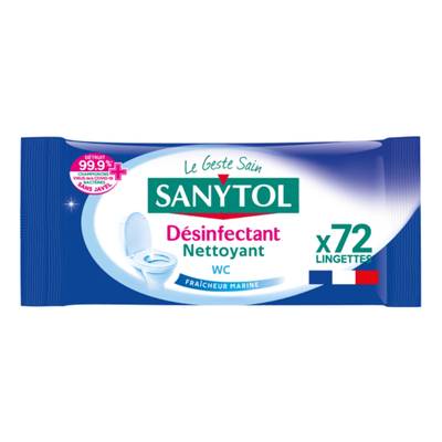 Sanytol Lingettes désinfectantes WC marine, 72 lingettes