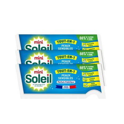 Mini Soleil Nettoyant Multi-Usages Tout en 1 Peaux Sensibles Fraîcheur, 3 x 200ml