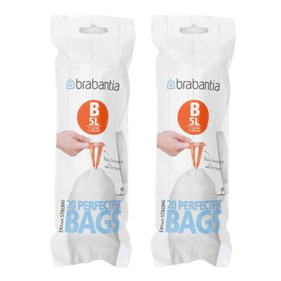 Brabantia Sacs poubelle 5L - Taille B, Lot de 2 x 20 sacs de 5L