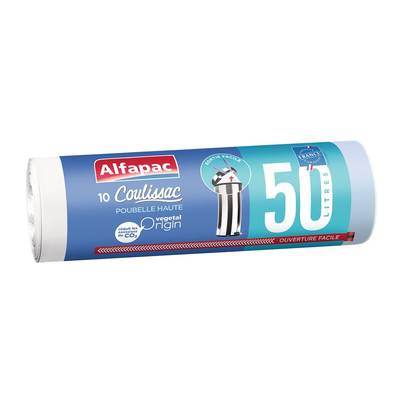 Alfapac Sac Poubelle haute 50L, 10 sacs poubelle de 50L