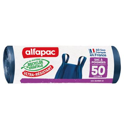 Alfapac Sacs poubelle a poignée 50L, 10 sacs poubelles