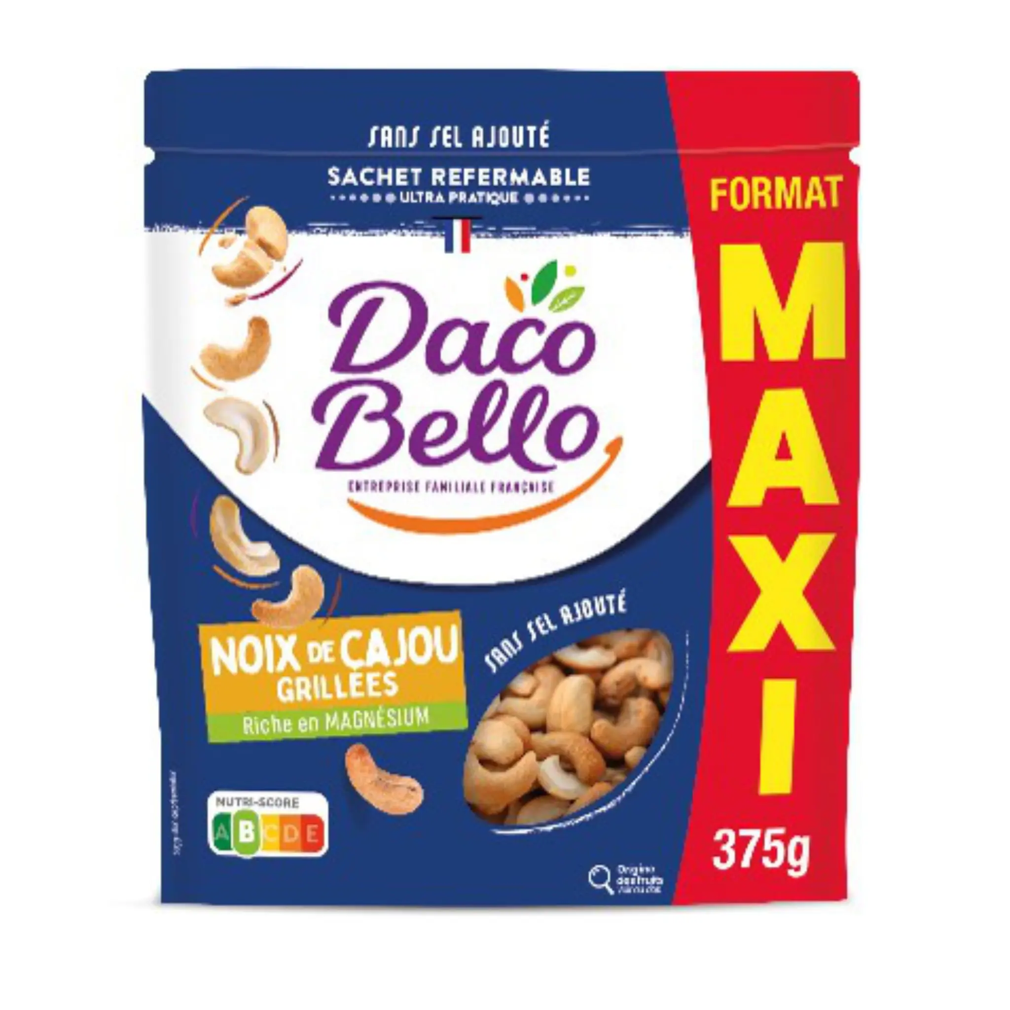 DACO BELLO Noix de cajou grillées sans sel ajouté format maxi