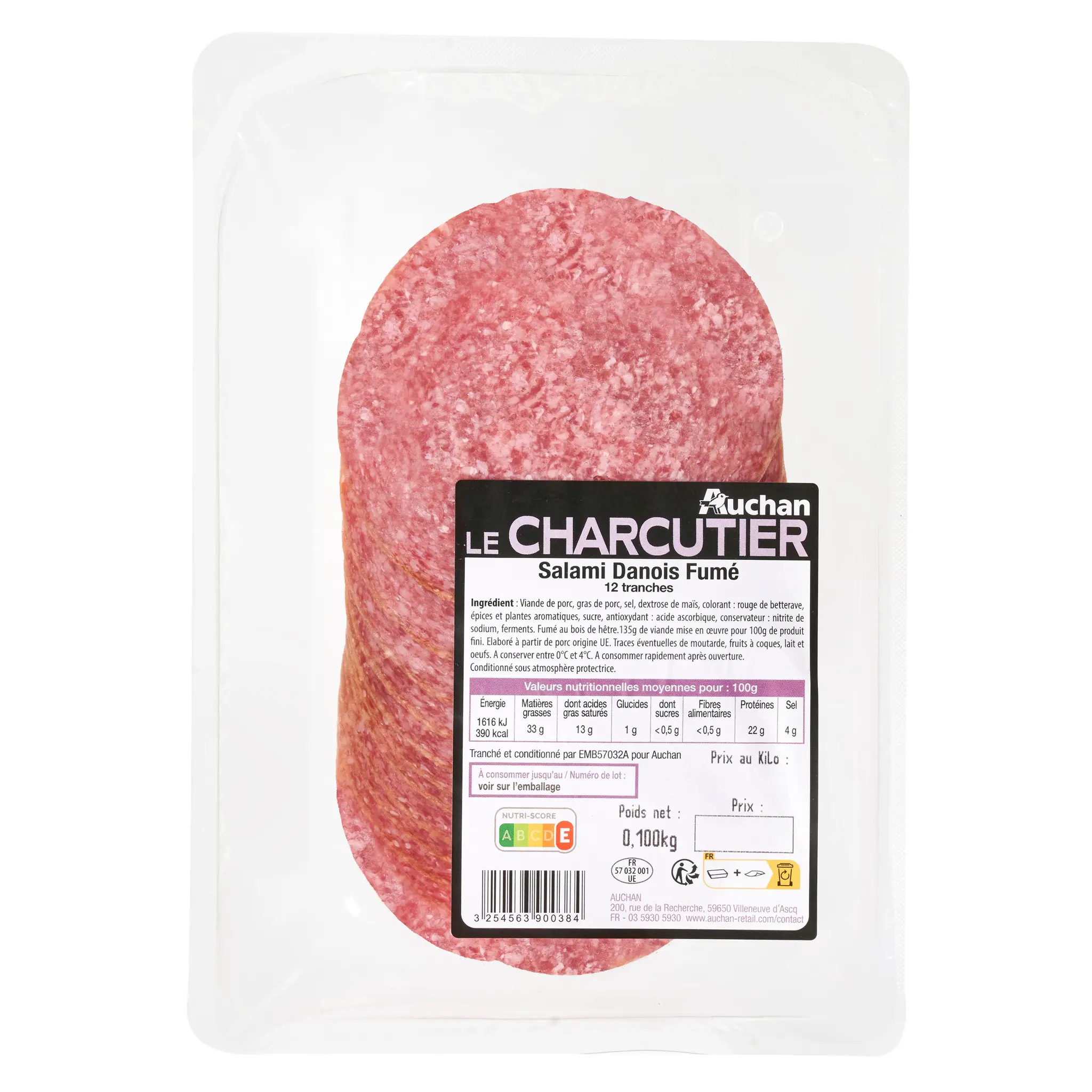 AUCHAN LE CHARCUTIER Salami danois fumé