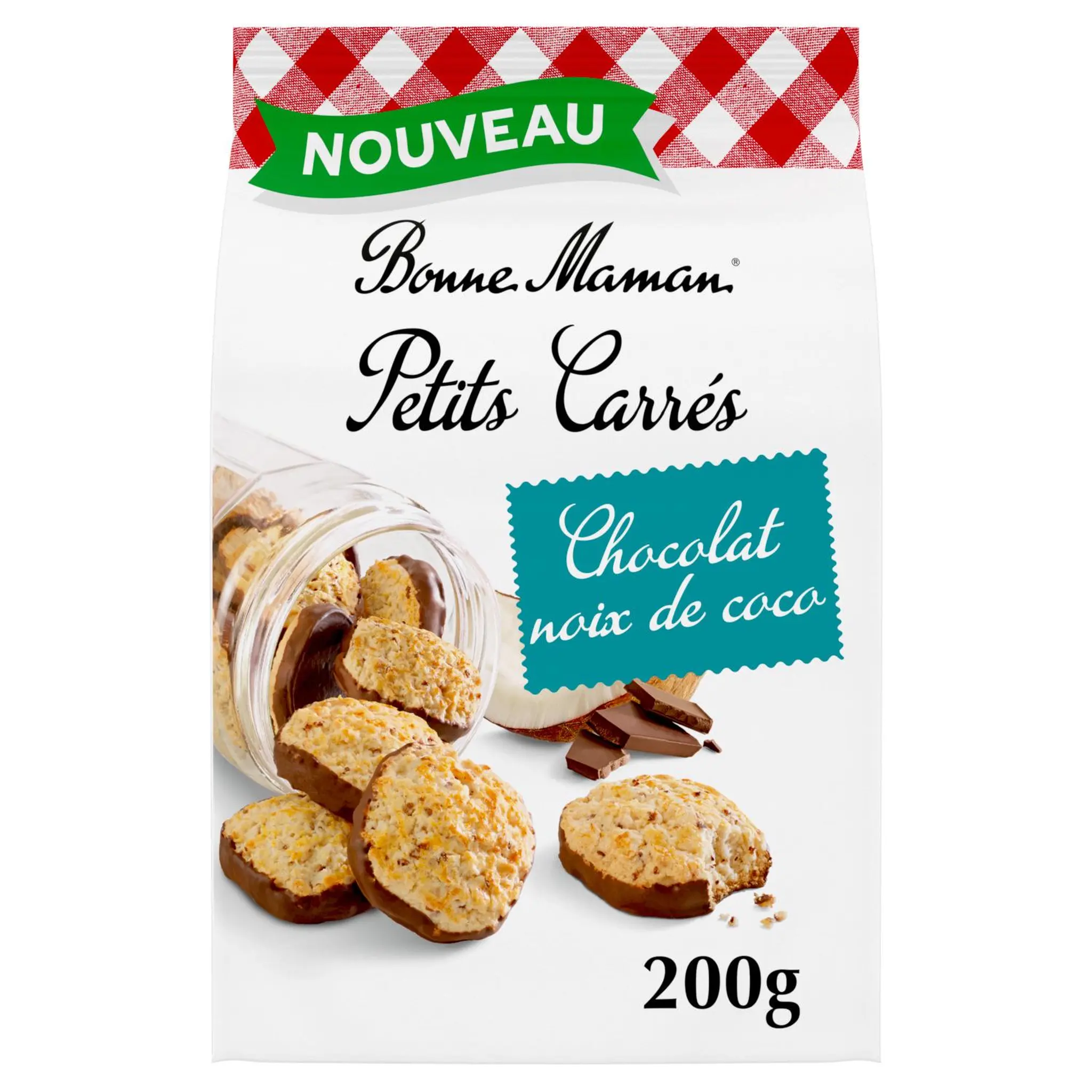 BONNE MAMAN Biscuits Petits Carrés nappés à la noix de coco et chocolat