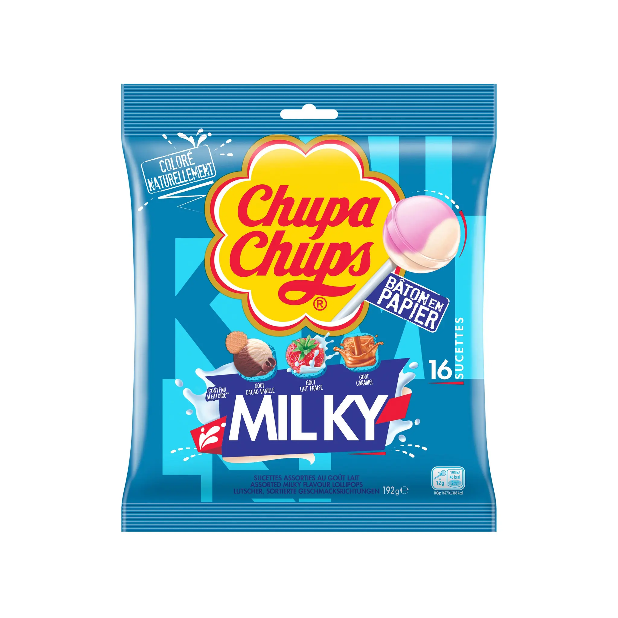 CHUPA CHUPS Sucettes assorties au goût lait cacao vanille fraise caramel