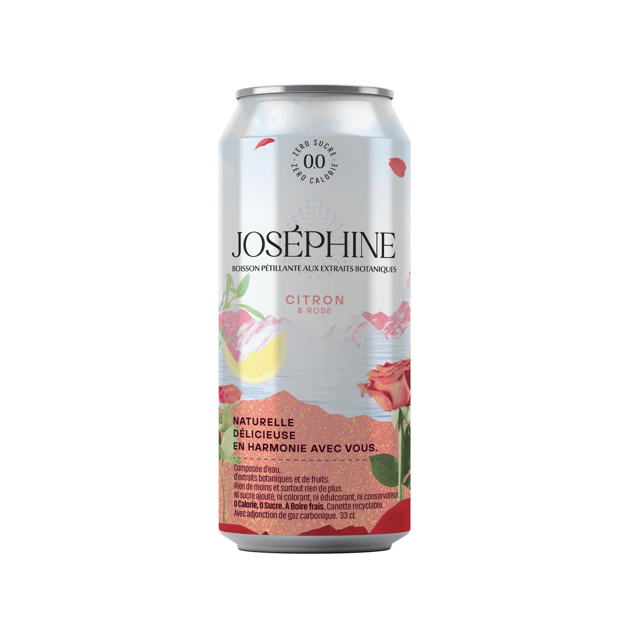 JOSEPHINE Boisson pétillante saveur citron et rose sans sucre boîte