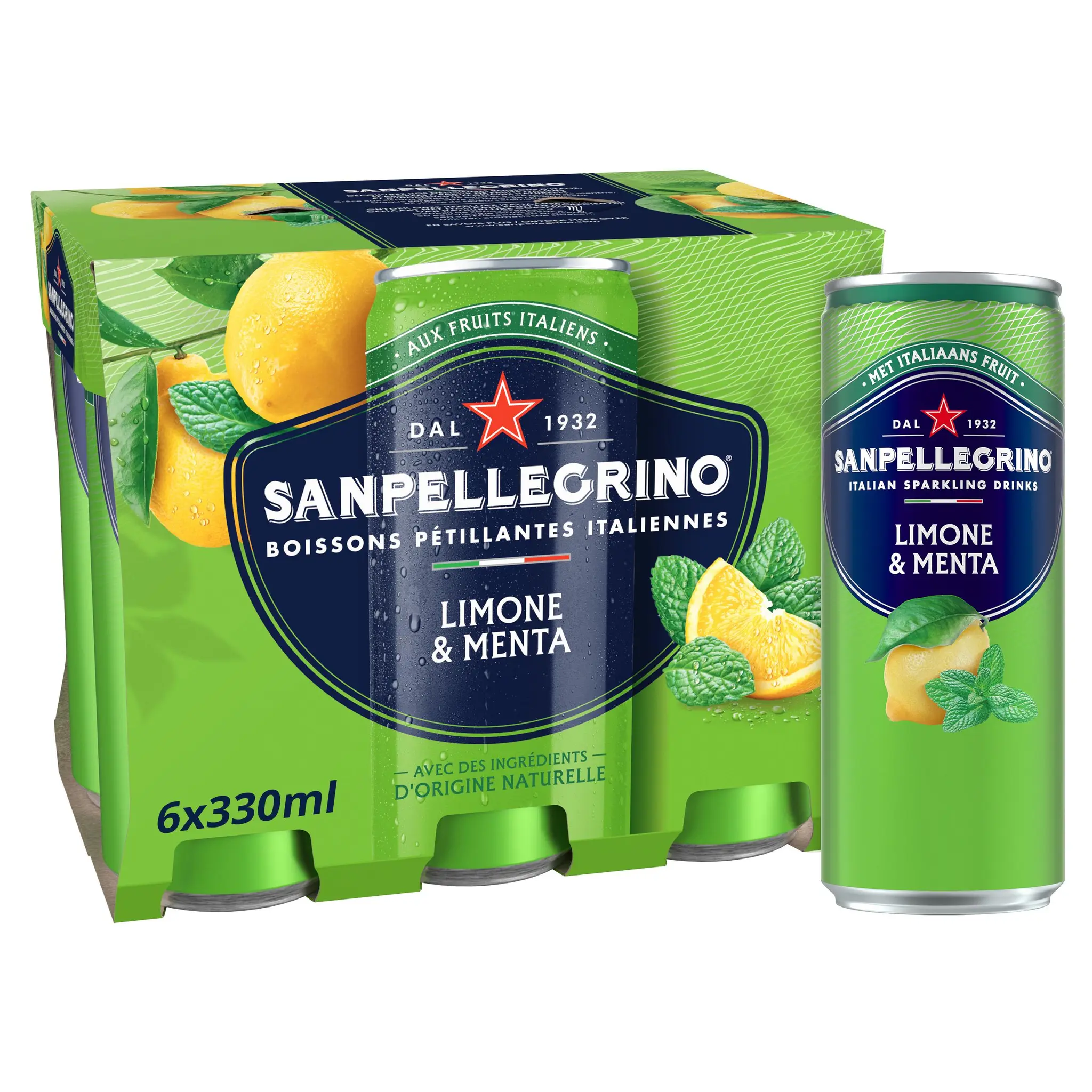 SAN PELLEGRINO Boisson pétillante saveur citron et menthe boîtes