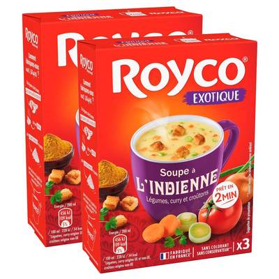 Royco Soupe à l'indienne - Légumes, curry et croûton - 3 sachets instantanée, Lot de 2x75g
