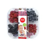 Assortiment de fruits rouges et son sachet de coulis