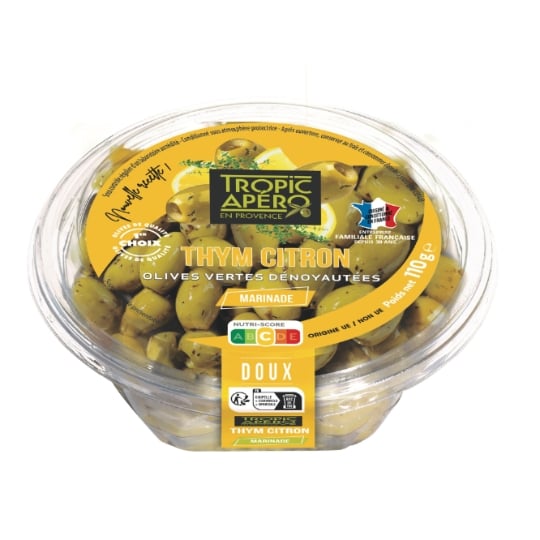 Olives Vertes Thym Citron Dénoyautées TROPIC APERO