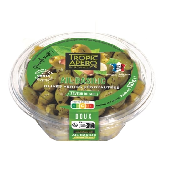 Olives Vertes Ail et Basilic Dénoyautées TROPIC APERO