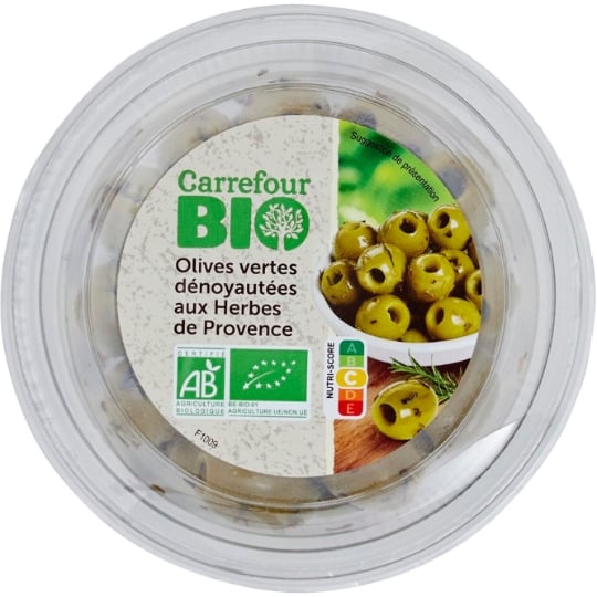 Olives vertes dénoyautées aux herbes CARREFOUR BIO