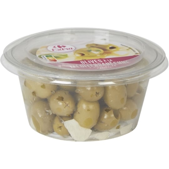 Olives vertes dénoyautées à l'ail ail et basilic CARREFOUR EXTRA