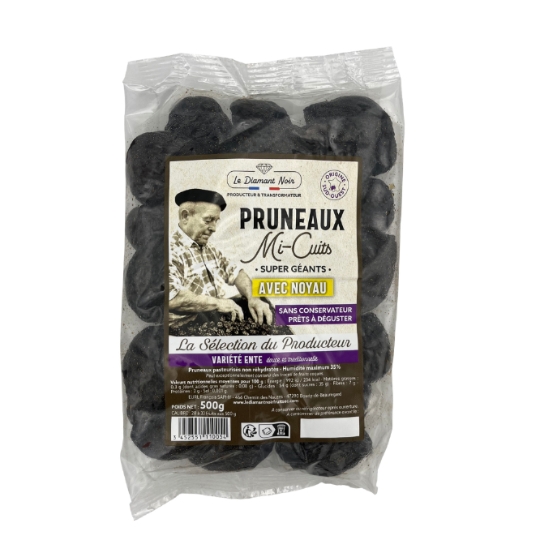 Pruneaux Mi-Cuits Super Géant 28/33 Avec Noyau Variété Ente LE DIAMANT NOIR