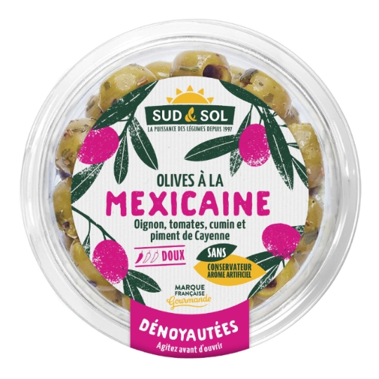 Olives Dénoyautées à la Mexicaine Doux Oignon, Tomates, Cumin et Piment de Cayenne SUD & SOL