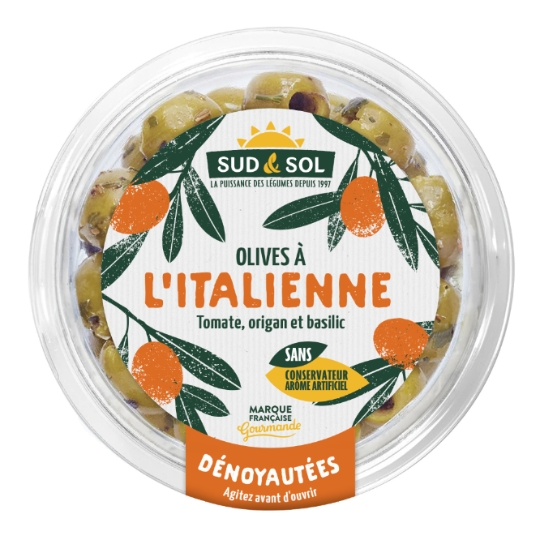 Olives Dénoyautées à l'Italienne Tomate, Origan et Basilic SUD & SOL